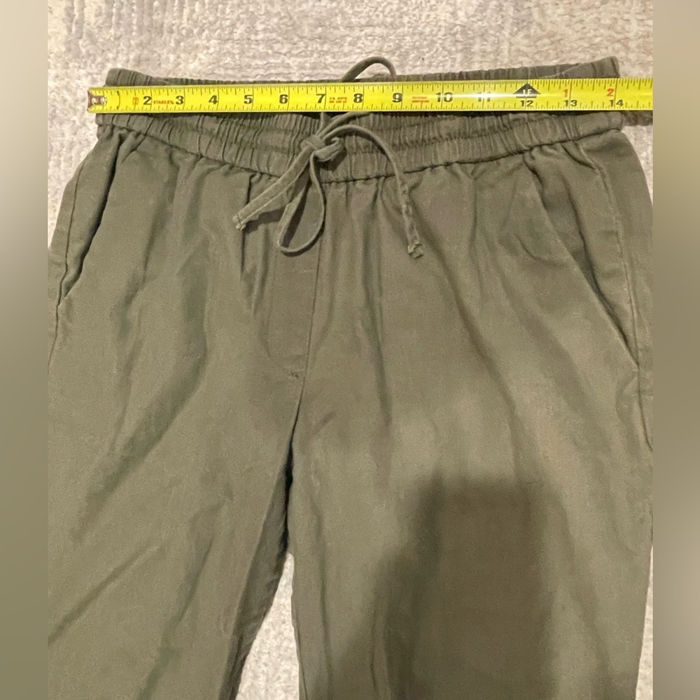 J. Crew Olive Green Linen Cotton Blend Pull On Drawstring Tapered Pants Size 6 - Picture 7 of 10